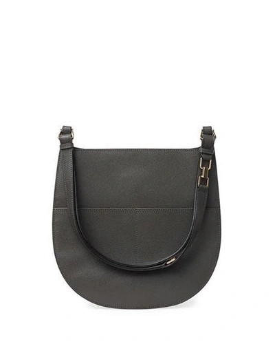 Shop Valextra Textured Small Hobo Bag In Dark Gray