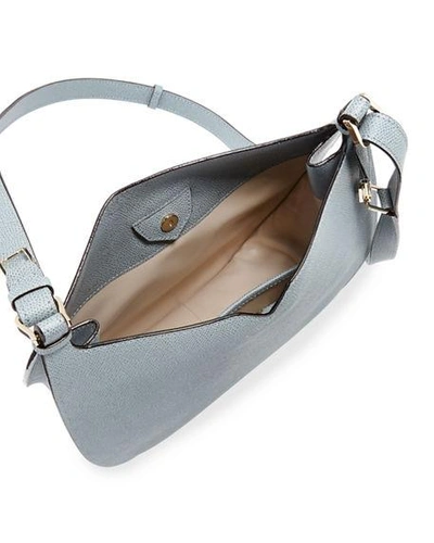 Shop Valextra Textured Small Hobo Bag In Light Gray