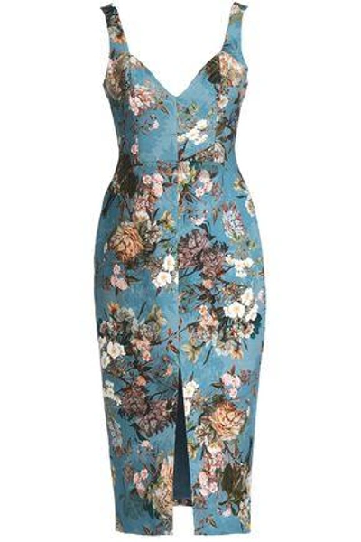 Shop Nicholas Woman Arielle Floral-print Cotton-blend Jacquard Dress Light Blue