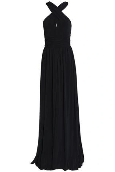 Shop Halston Heritage Cutout Knotted Stretch-jersey Gown In Black
