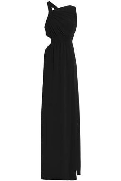 Shop Halston Heritage Cutout Ruched Crepe Gown In Black