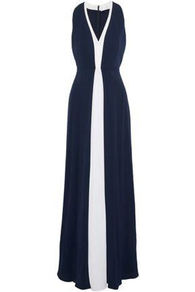 Shop Mikael Aghal Two-tone Silk Crepe De Chine Gown In Navy