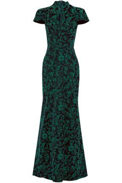 Shop Zac Posen Floral-jacquard Gown In Teal