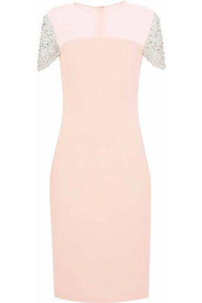 Shop Reem Acra Embellished Tulle-paneled Chiffon And Cady Dress In Pastel Pink