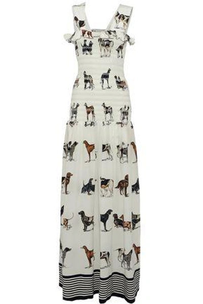 Shop Stella Mccartney Woman Ruffle-trimmed Smocked Printed Silk Maxi Dress White