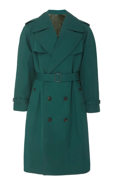 Shop Burberry Cotteridge Belted Cotton-gabardine Trench Coat In Green