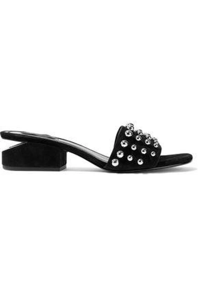 Shop Alexander Wang Lou Studded Suede Mules In Black
