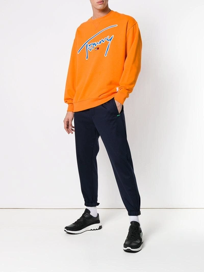 Shop Tommy Jeans Signature Logo Sweatshirt In Orange