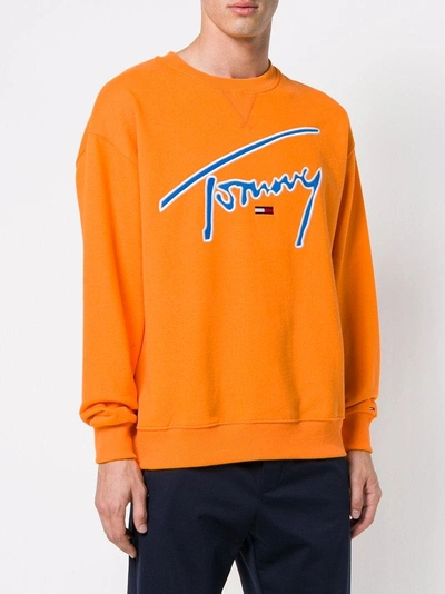 Shop Tommy Jeans Signature Logo Sweatshirt In Orange