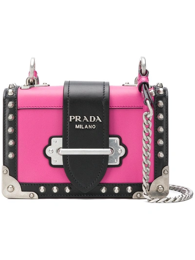 Shop Prada Small Cahier Studs City Crossbody Bag In Pink & Purple
