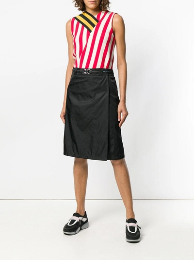 Shop Prada Flap Front Midi Skirt - Black
