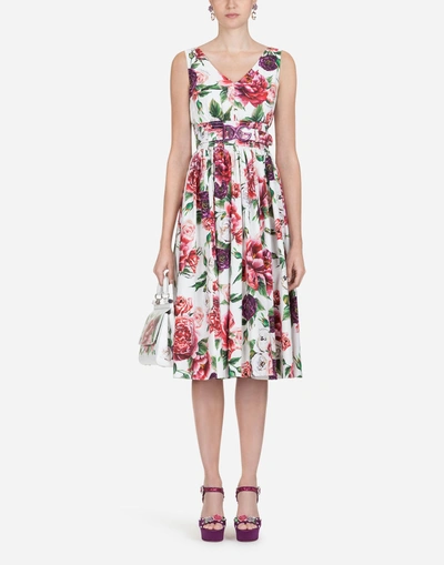 Shop Dolce & Gabbana Peony-print Cotton Dress In Floral Print