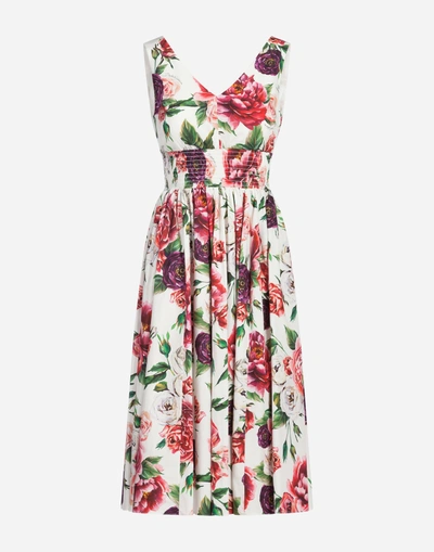 Shop Dolce & Gabbana Peony-print Cotton Dress In Floral Print