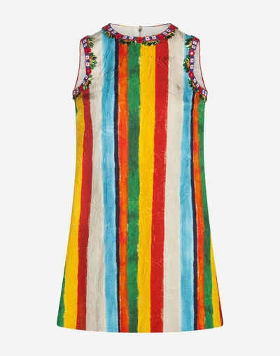 Shop Dolce & Gabbana Printed Brocade Dress In Multi-colored