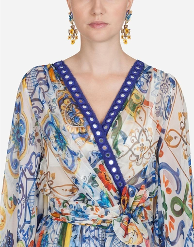 Shop Dolce & Gabbana Majolica-print Silk Jumpsuit In Majolica Print