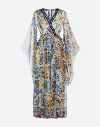 Shop Dolce & Gabbana Majolica-print Silk Jumpsuit In Majolica Print