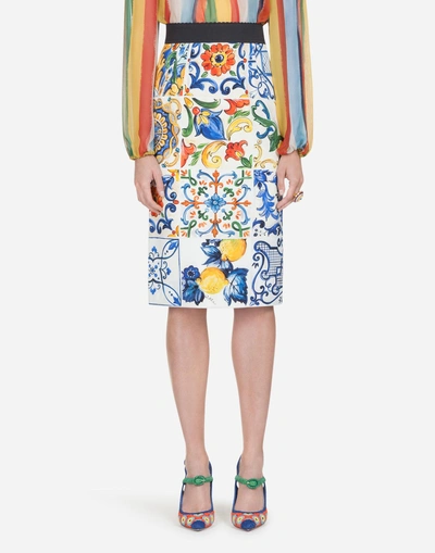 Shop Dolce & Gabbana Majolica-print Silk Skirt In Majolica Print