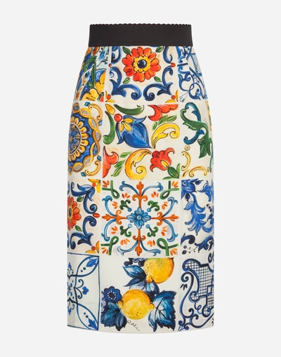 Shop Dolce & Gabbana Majolica-print Silk Skirt In Majolica Print