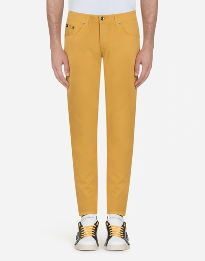 Shop Dolce & Gabbana Five-pocket Pants In Stretch Cotton In Ocher