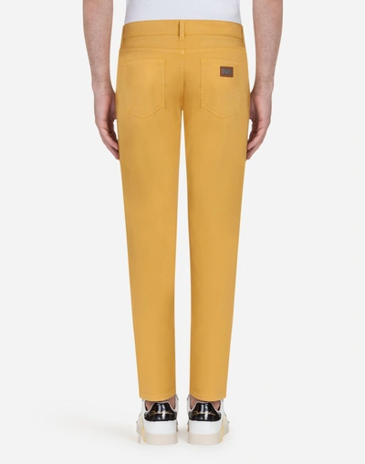 Shop Dolce & Gabbana Five-pocket Pants In Stretch Cotton In Ocher