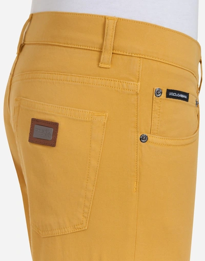 Shop Dolce & Gabbana Five-pocket Pants In Stretch Cotton In Ocher
