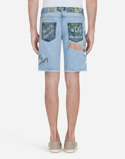 Shop Dolce & Gabbana Printed Denim Bermuda Shorts In Blue