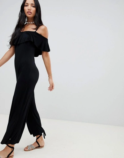 Shop Nytt Aubrey Cold Shoulder Ruffle Jumpsuit-black