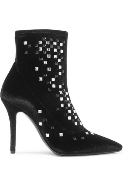 Shop Giuseppe Zanotti Notte Crystal-embellished Velvet Ankle Boots In Black
