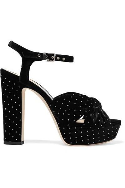 Shop Jimmy Choo Heloise 120 Glittered Velvet Platform Sandals In Black