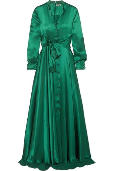 Shop Alexis Mabille Bow-detailed Embellished Duchesse-satin Gown In Emerald