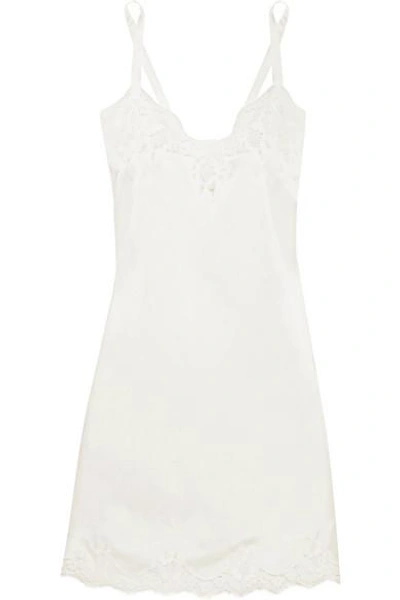 Shop Dolce & Gabbana Lace-trimmed Stretch Silk-blend Satin Chemise In White
