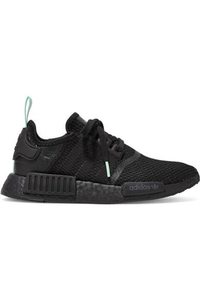 Shop Adidas Originals Nmd R1 Rubber And Leather-trimmed Stretch-knit Sneakers In Black