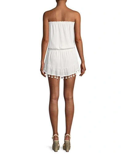 Shop Ramy Brook Marcie Strapless Coverup Dress With Pompoms In White
