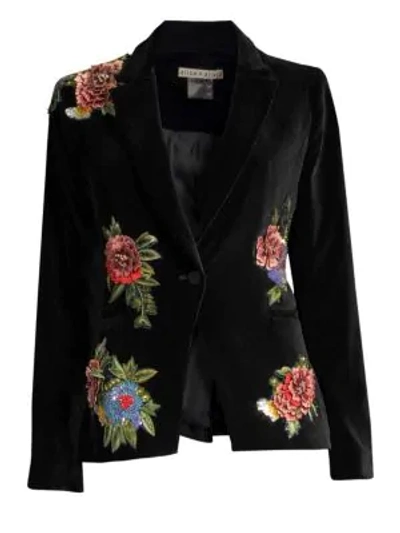Shop Alice And Olivia Hix Embellished Floral Velvet Blazer In Black Multi