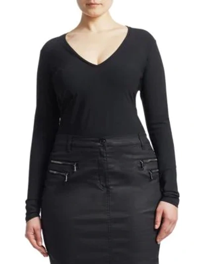 Shop Ashley Graham X Marina Rinaldi Long Sleeve Body Suit In Black