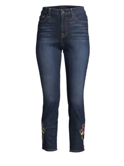 Shop Jen7 By 7 For All Mankind Embroidered Skinny Ankle Jeans In Pretty Dark Hudson