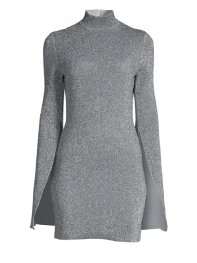 Shop Solace London Alula Turtleneck Split Cape Mini Dress In Silver