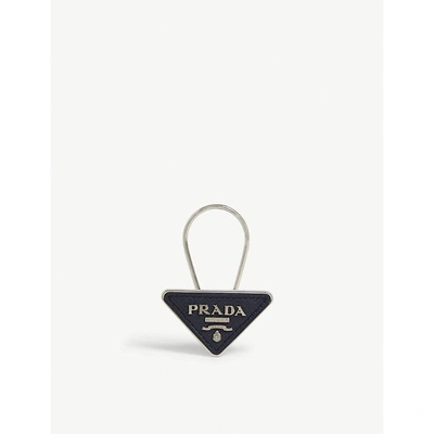 Shop Prada Triangle Logo Saffiano Leather Keyring In Baltico Blue