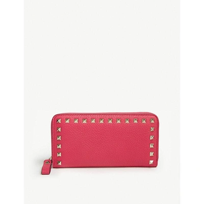 Shop Valentino Rockstud Small Leather Continental Wallet In Disco Pink