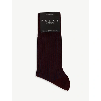 Shop Falke Shadow Striped Cotton-blend Socks In Burgundy Navy