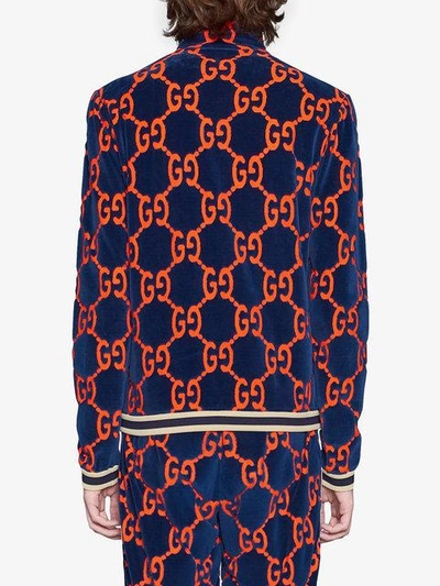 Gucci Gg Chenille Cotton Blend Track Jacket In Blue | ModeSens