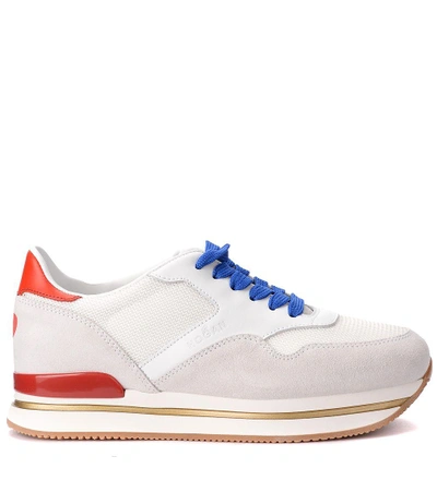 Shop Hogan H222 White, Red And Gold Leather And Mesh Sneaker In Bianco