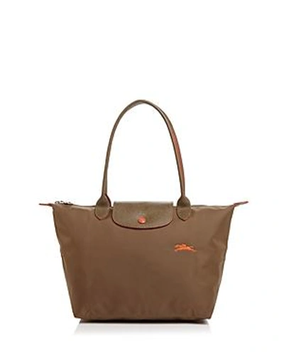 Shop Longchamp Le Pliage Club Medium Shoulder Tote In Khaki/silver