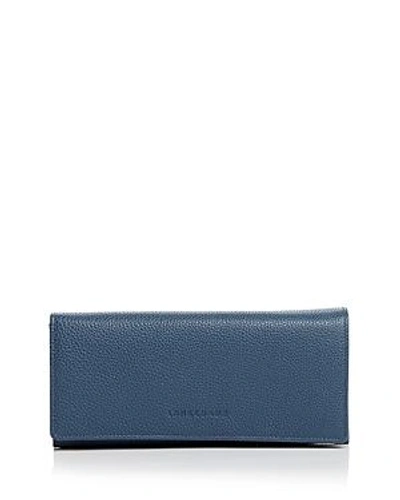 Shop Longchamp Veau Foulonne Checkbook Wallet In Pilot Blue