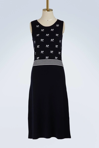 Shop Courrèges Jacquard Midi Dress In Navy / White