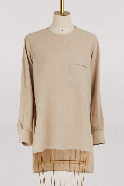 Shop Celine Crew Neck Top In Light Cashmere Canvas In Natural