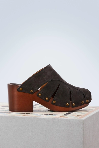 Shop Chloé Leather Mules In Charcoal Black