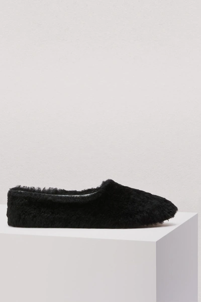 Shop Celine Cosy Slipper Shearling Flat In Black