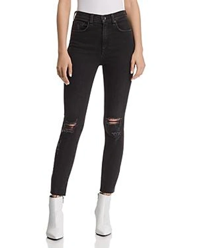 Shop Rag & Bone /jean High-rise Distressed Ankle Skinny Jeans In Rock With Holes