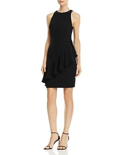 Shop Aidan Mattox Aidan By  Scuba Crepe Flounced Dress In Black